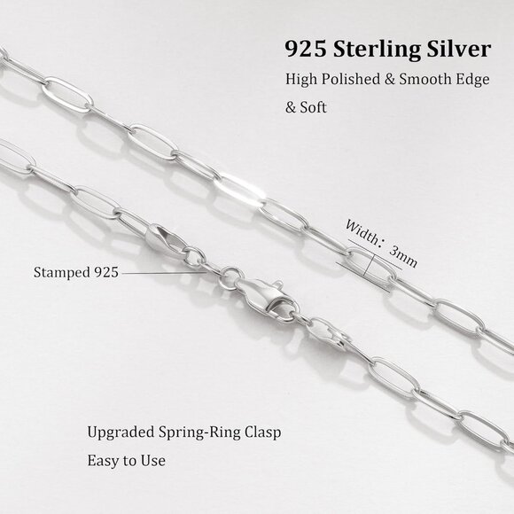 Sterling Silver Paperclip Chain Necklace for Women - Classic 18-inch Silver Jewe - Picture 3 of 7